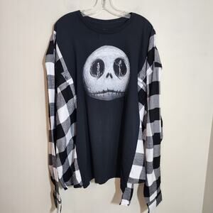 Upcycled flannel Jack Skellington Nightmare before Christmas graphic shirt XL/3X